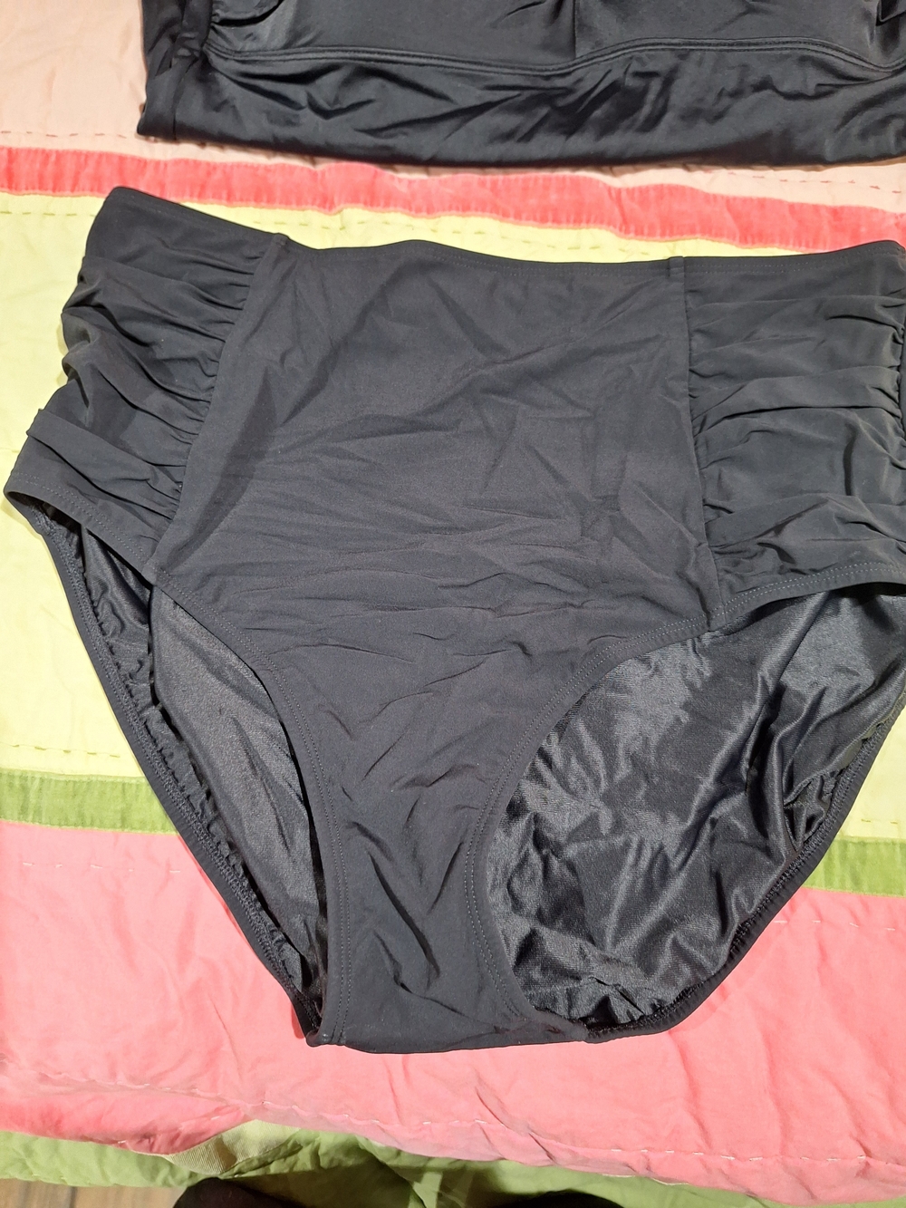 High-Waist Ruched Black Bikini Bottoms